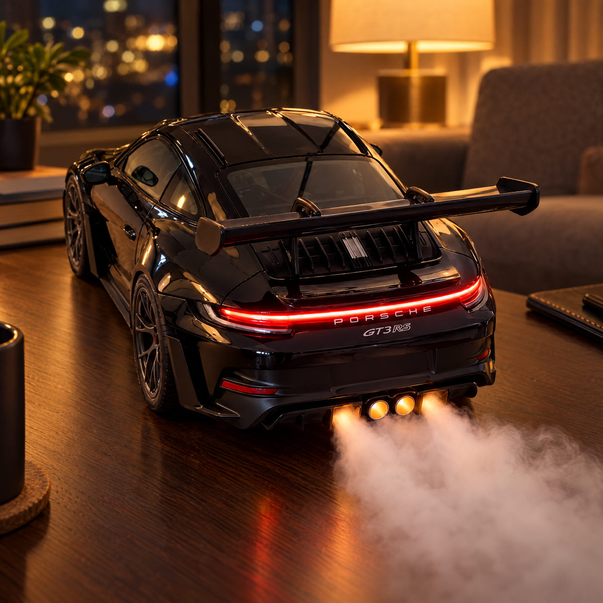 TurboMist on a desk at night with mist